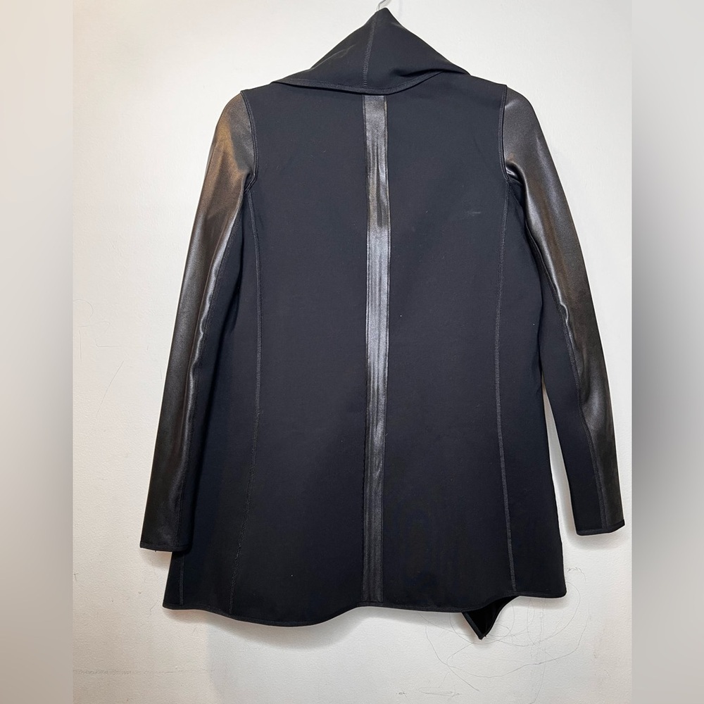 Spanx Drape Front Black Faux Leather Open Front Coat Cardigan Size XS - Picture 5 of 6